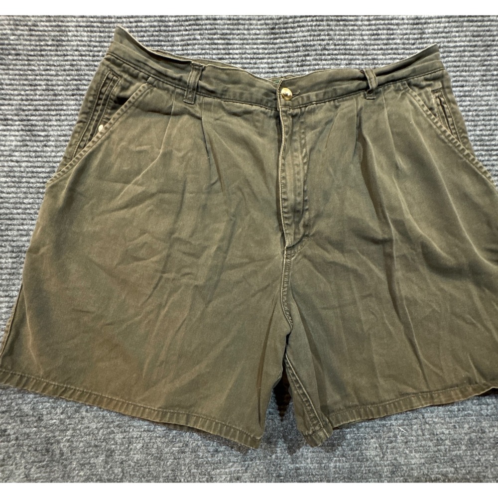 Flyshacker Shorts Men's 34 Khaki Green Pleated Cotton Chino Hiking Outdoors